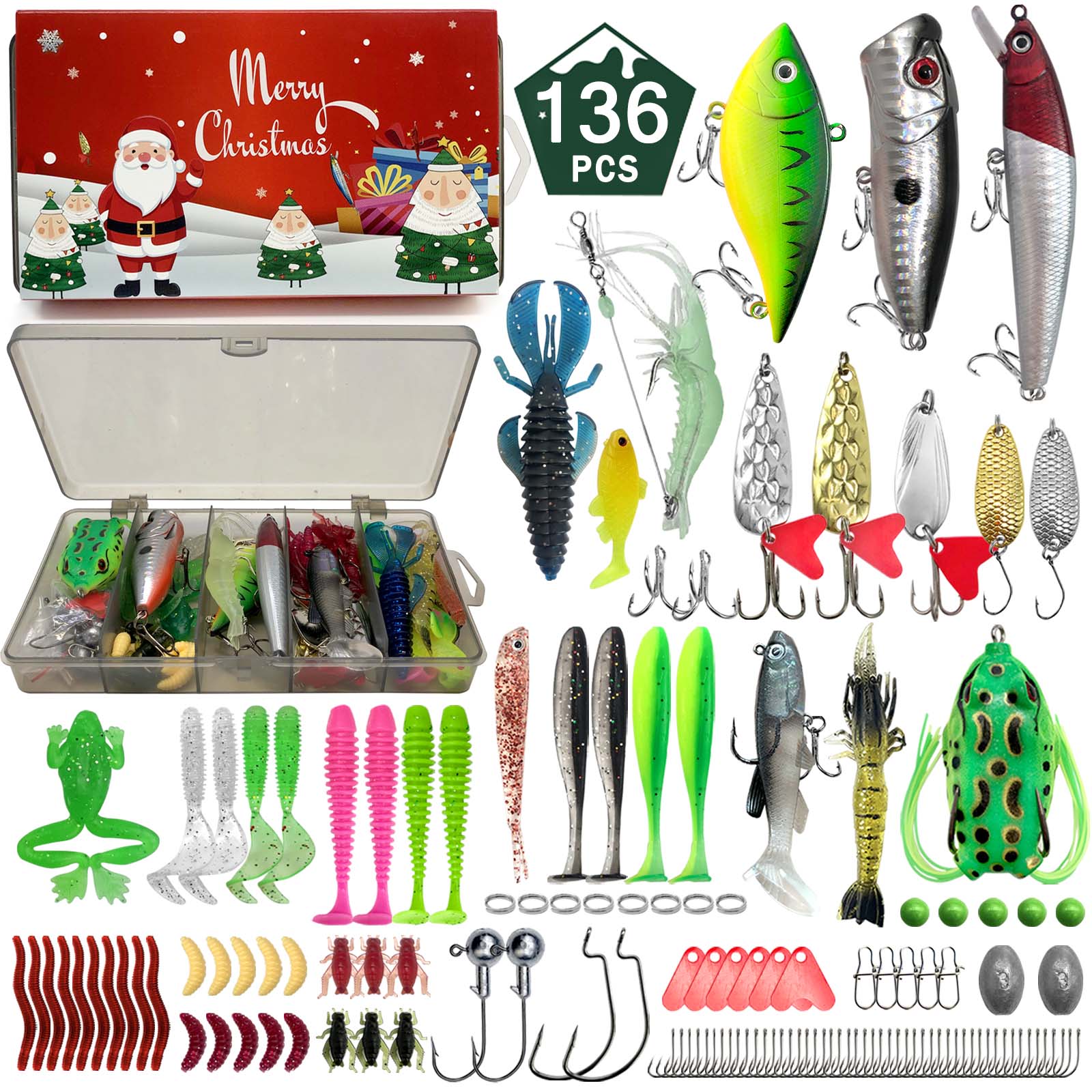 411/366/136/86Pcs of Christmas - đánh giá và giá Fishing Equipment Clearance