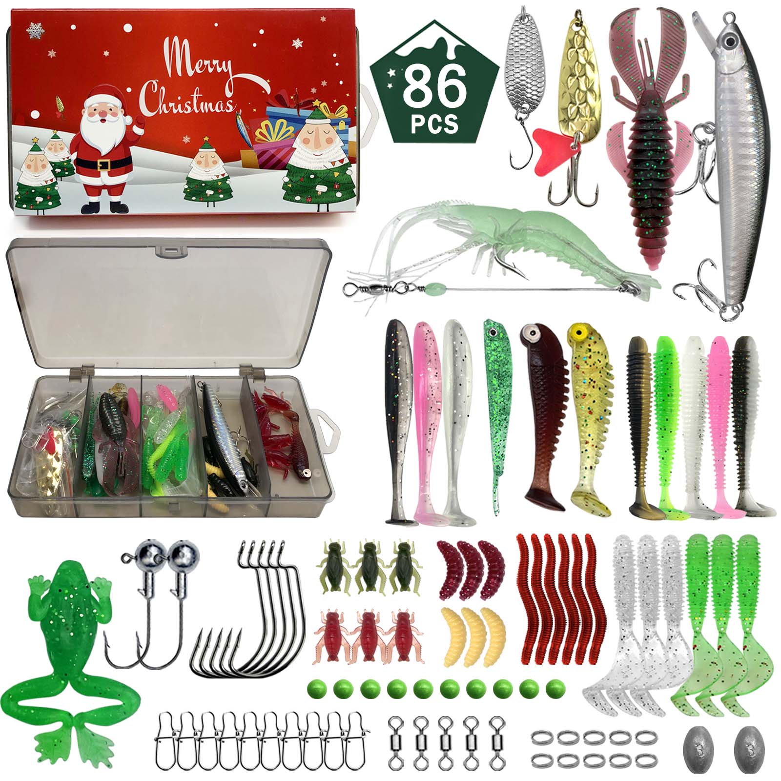 411/366/136/86Pcs of Christmas - đánh giá và giá Fishing Equipment Clearance