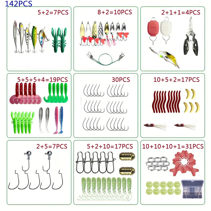 Fishing Lure Set 18/21/59/142p - đánh giá và giá Fishing Equipment Clearance